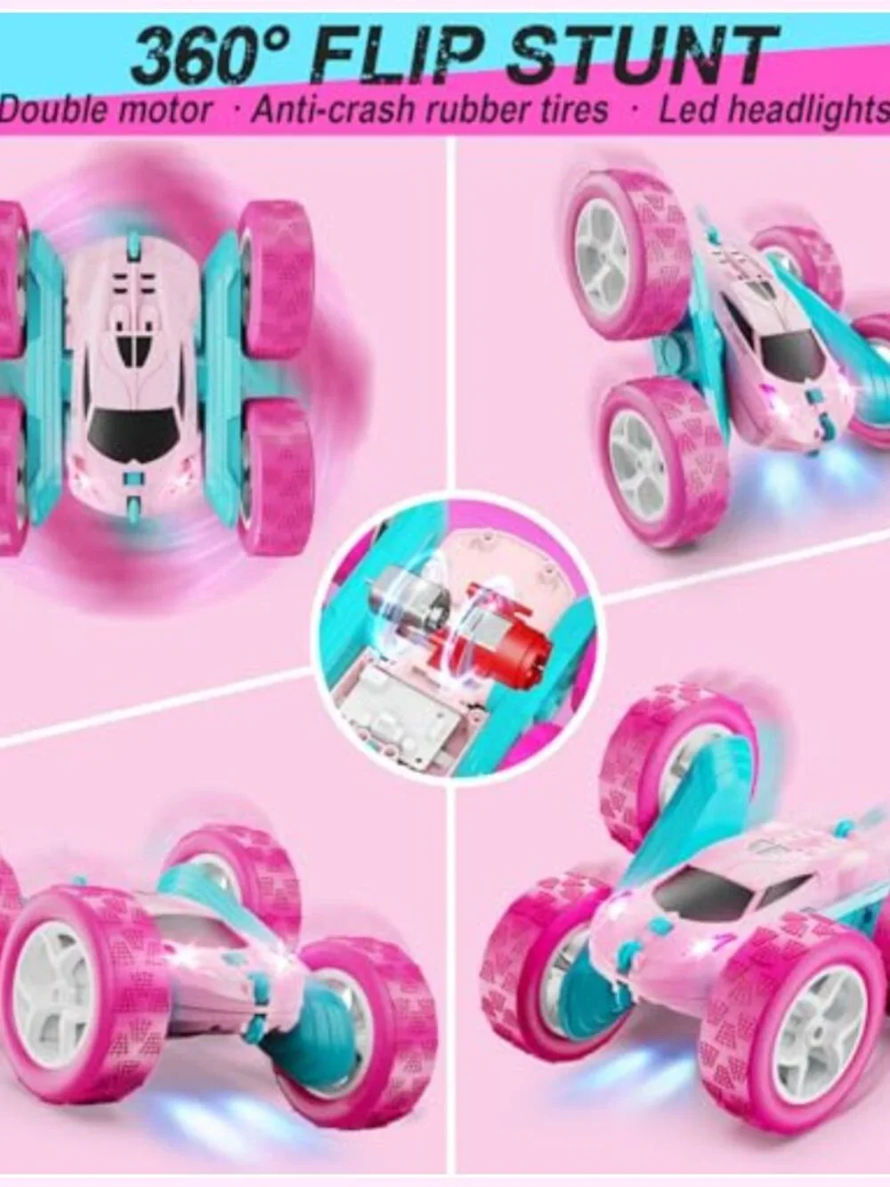 RC Stunt Car 2.4 GHZ Double Sided 360° Rotating with Headlights Crawler for Kids